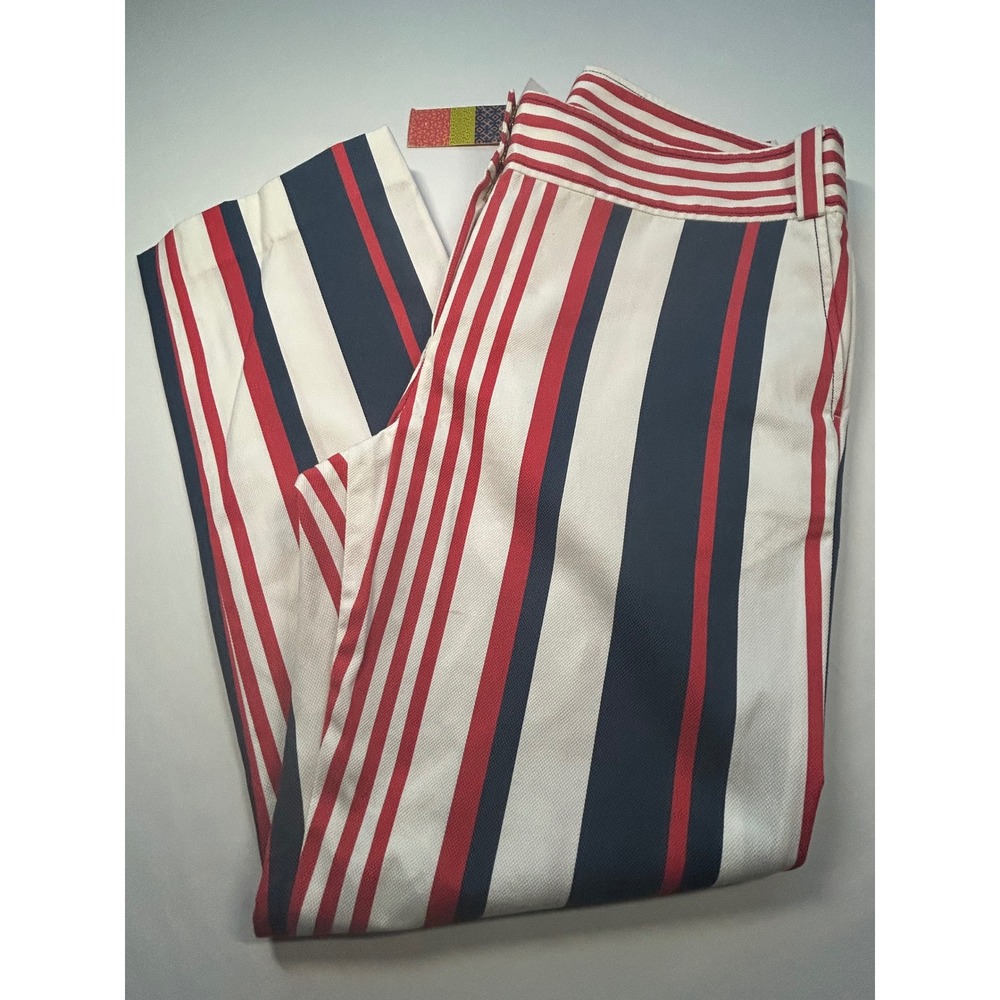 Tory Burch Darrow Pant Women 14 Red White Blue Multi Striped Straight Leg